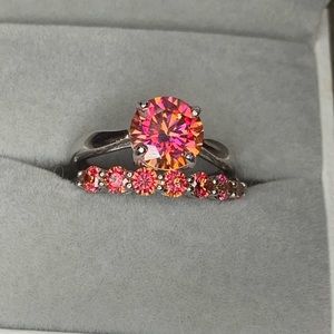 Certified, Orange Solitaire Moissanite Diamond ring set